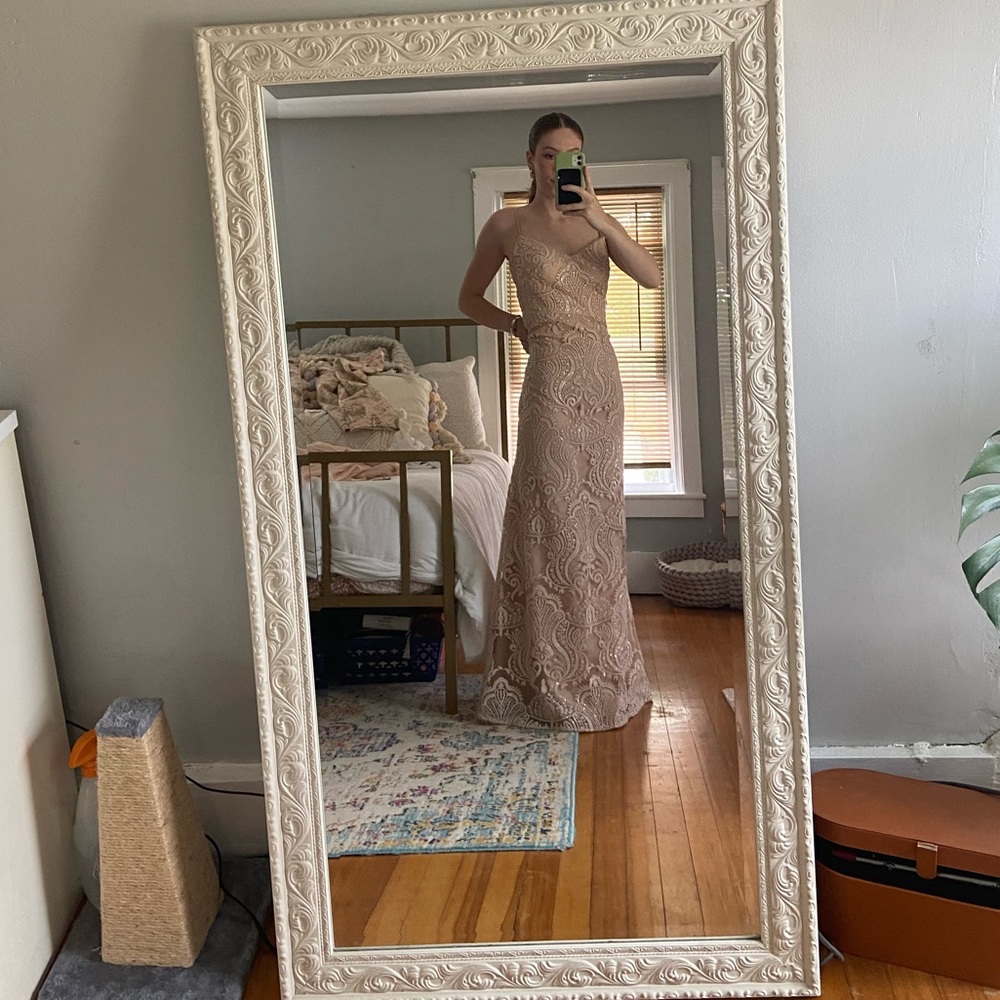 Jenny Yoo blush beaded bridesmaid dress